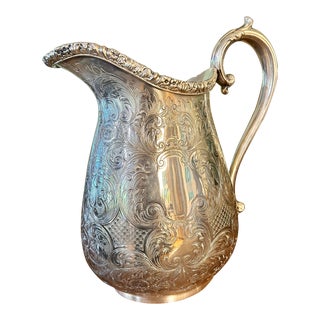 Early 20th Century Barker Bros England Engraved Silver Plate Pitcher For Sale