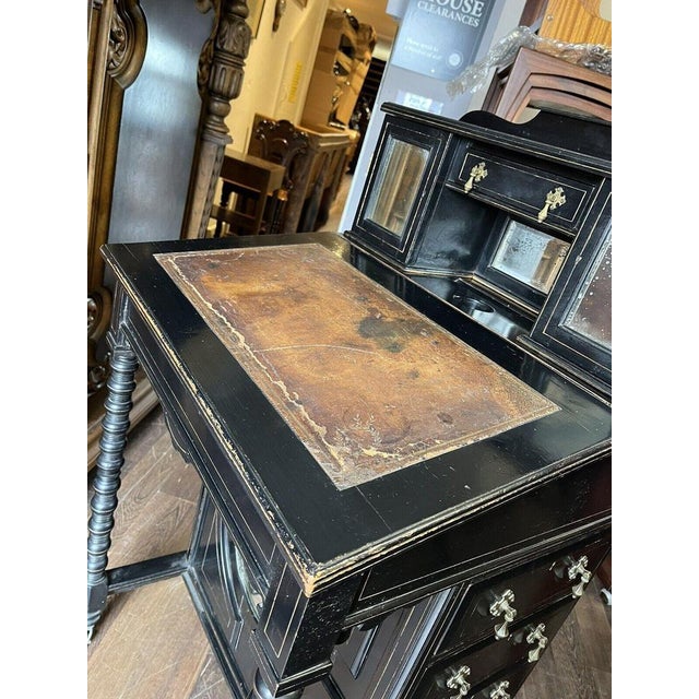 Victorian Davenport Desk in Brass and Leather For Sale - Image 9 of 18