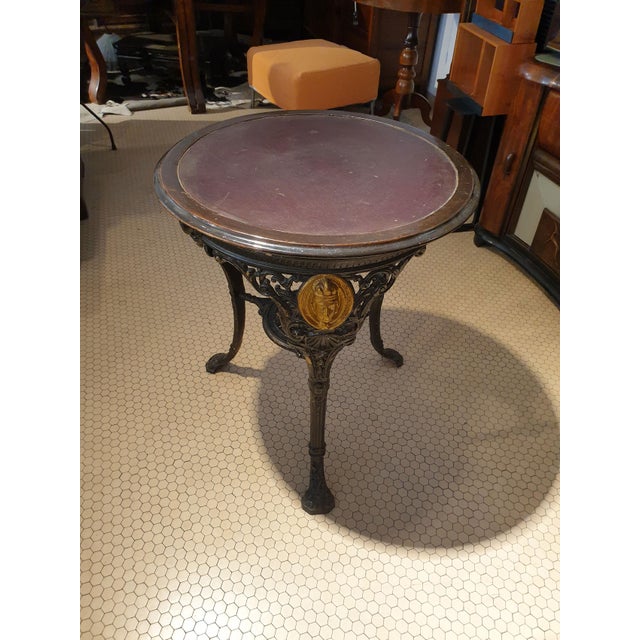 Round Cast Iron, Wood & Leather Coffee Table For Sale - Image 13 of 15