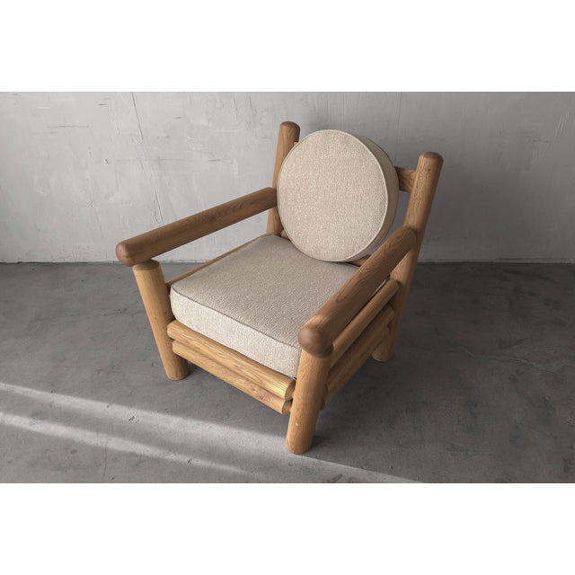Karl Springer Large Scale Vintage Solid Oak Post Lounge Chair For Sale - Image 4 of 8