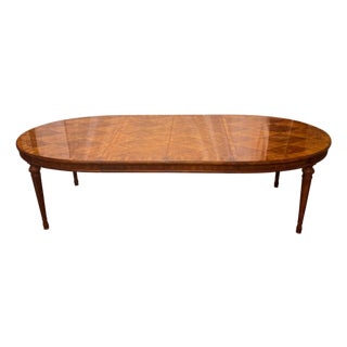 Vintage Drexel Heritage Laurette Collection French Provincial Style Mahogany Parquet Extension Dining Table For Sale