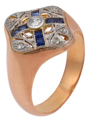 Antique Diamond Sapphire 18k Rose Gold Ring, Size 6