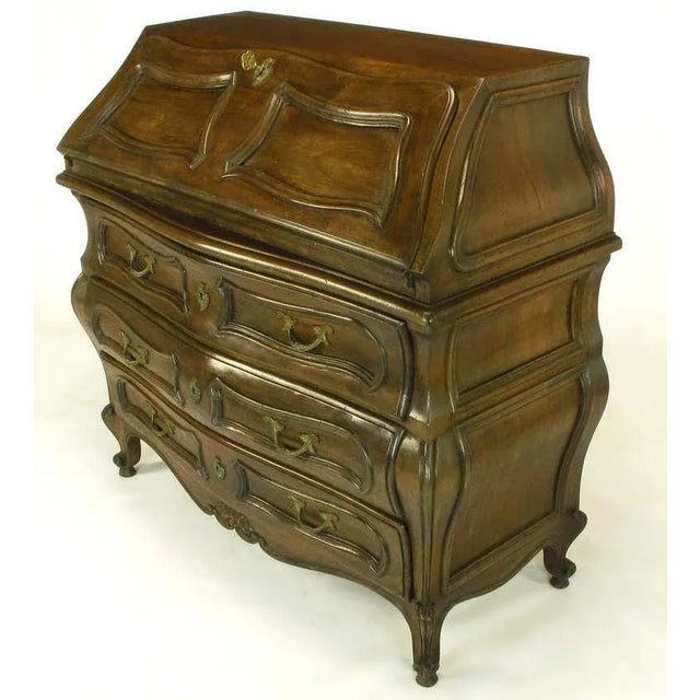 1950s Italian Walnut Drop-Front Bombe Secretary in Louis XV Style For Sale - Image 5 of 11