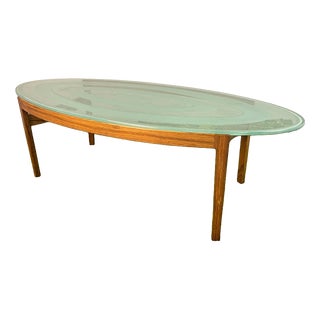 Mid-Century Oval Coffee Table in Teakwood & Etched Glass from Ib Kofod-Larsen, Denmark, 1960s For Sale