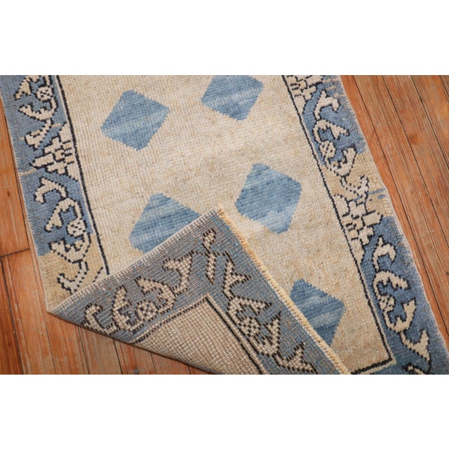 Textile Vintage Blue Tan Small Turkish Runner - 2'2" x 6' For Sale - Image 7 of 7