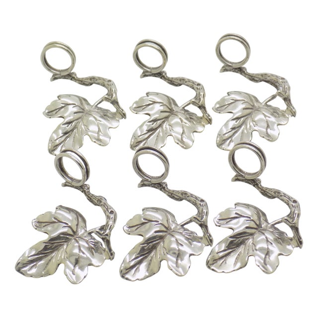 Vintage Italian Handmade Vine Leaf Shaped Silver Table Place Holder, Arezzo, Italy, 1980s, Set of 6 For Sale