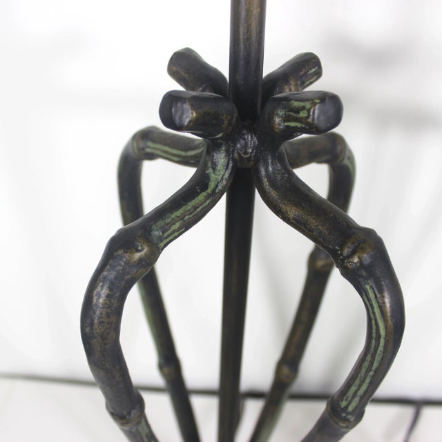 Vintage French Faux Bamboo Lamps With Bronze Finish - A Pair For Sale - Image 9 of 11