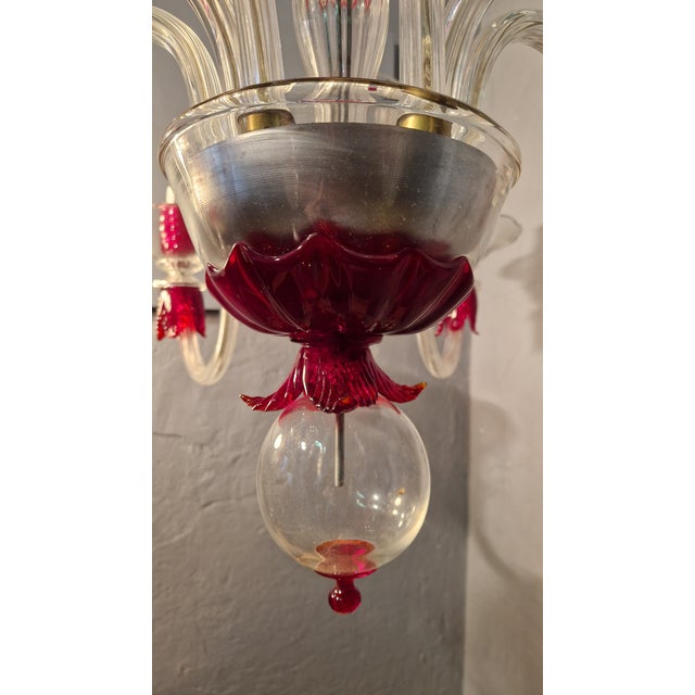 Chandelier in Transparent and Ruby ​​red Glass in Galliano and Murano Iron For Sale - Image 14 of 18