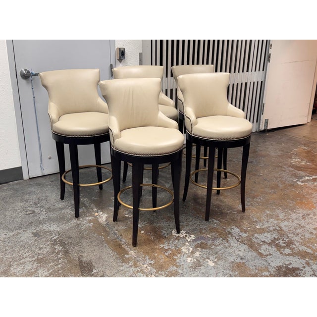 Traditional Century Furniture Leather Bar Stools, Set of Five For Sale - Image 3 of 14