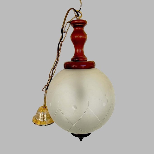 White Vintage Worked Glass Bowl Pendant Light, 1970s For Sale - Image 8 of 8