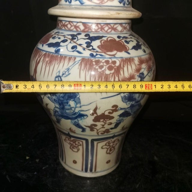 Blue and Underglaze Red Warrior Scene General’s Ginger Jar, Chinoiserie Lidded Urn For Sale In New York - Image 6 of 8