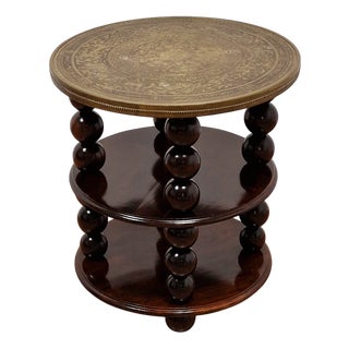 Art Deco Oriental Gueridon Table with Embossed Brass Top, 1930s For Sale