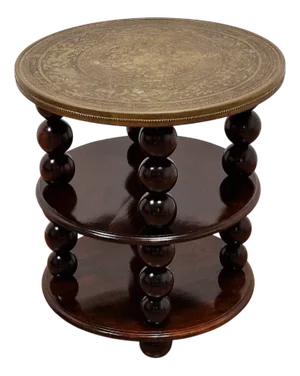 Art Deco Oriental Gueridon Table with Embossed Brass Top, 1930s