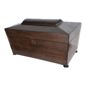 Antique Georgian Rosewood Sarcophagus Form Tea Caddy Box With Centrepiece Bowl