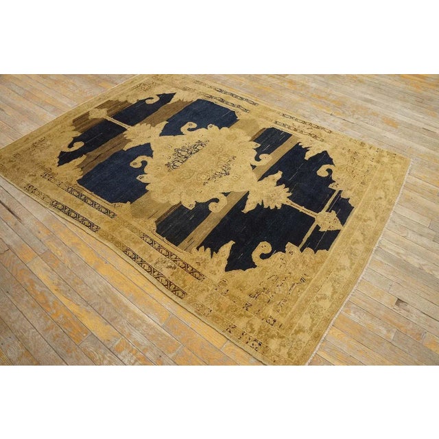 Appreciable Navy Blue and Tan Beige Color With Medallion Desing Antique Persian Malayer Rug For Sale - Image 12 of 12