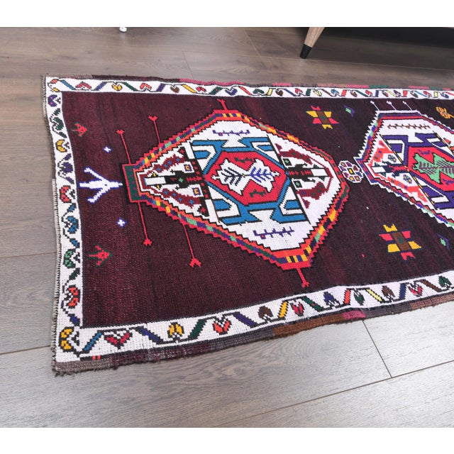 Vintage Pink Geometric Turkish Hand-Knotted Runner For Sale - Image 4 of 9