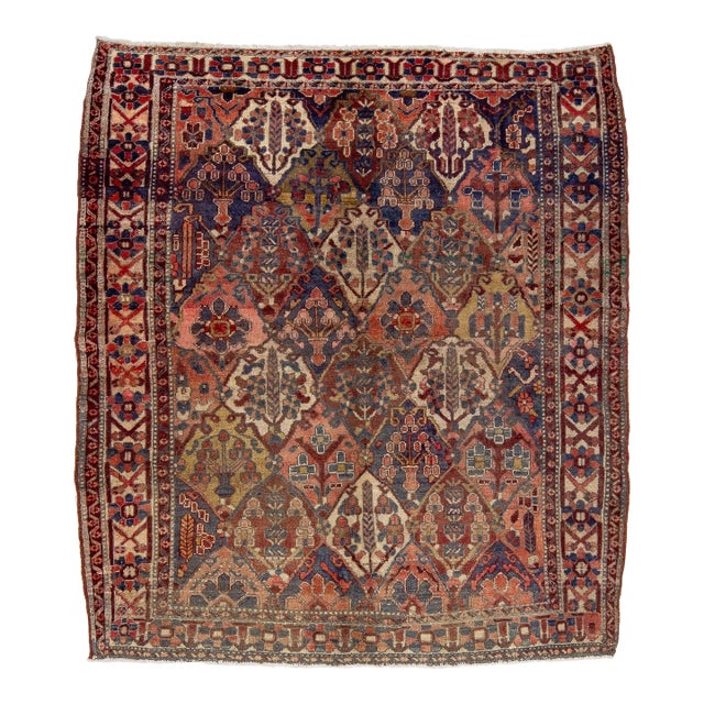 Vintage Bakhtiari Persian Handmade Wool Rug With Multicolor Accents For Sale