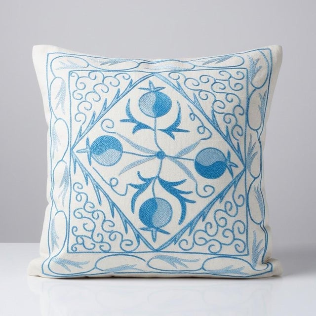 Decorative cushion cover made of hand embroidery silk on linen background, flowers and vine motifs, linen backing with...