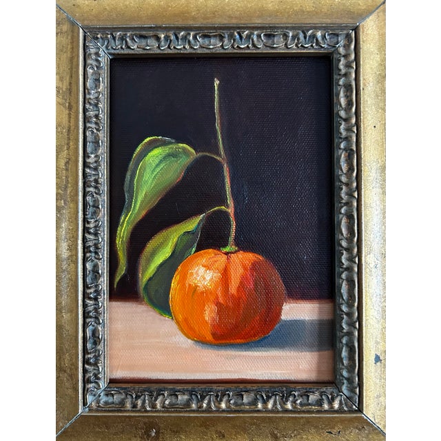 Traditional Original Realistic Oil Painting of a Mandarin Orange in Ornate Gold Frame For Sale - Image 3 of 5