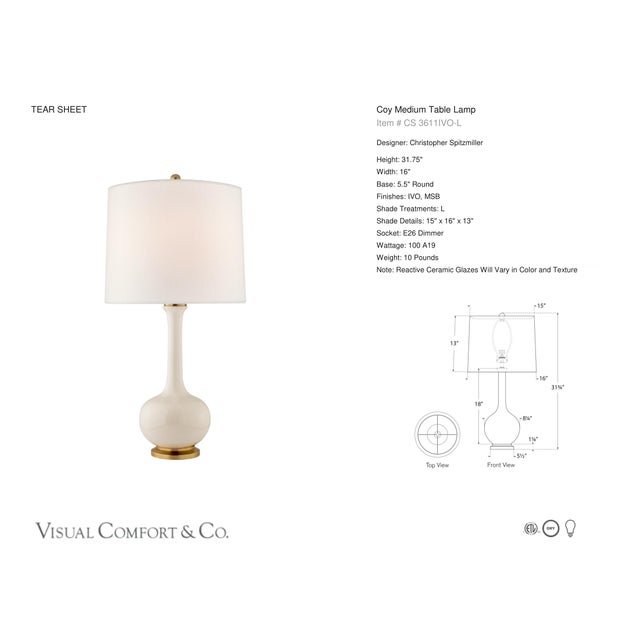 Christopher Spitzmiller by Visual Comfort Signature Coy Medium Table Lamp in Ivory with Linen Shade Designer: Christopher...