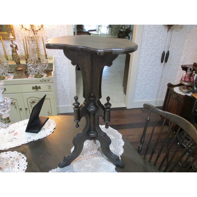 Antique Hand Carved Wood Victorian Lamp / Clock Table Walnut Refinished Mint For Sale - Image 15 of 16