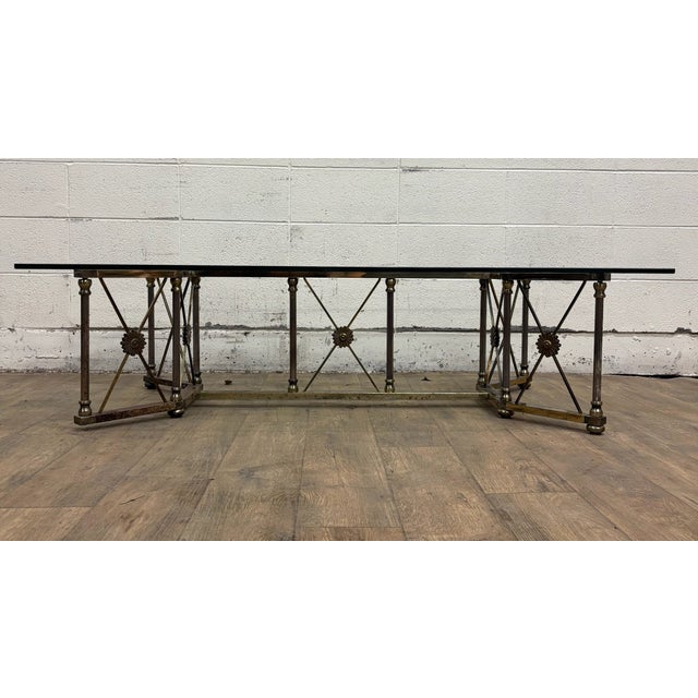 Metal Vintage Maison Jansen Style Hollywood Regency Style Brass and Glass Coffee Table For Sale - Image 7 of 14