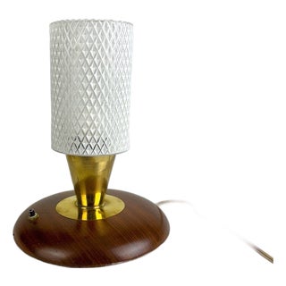 Scandinavian Teak and Structured Glass Table Lamp, 1950s For Sale