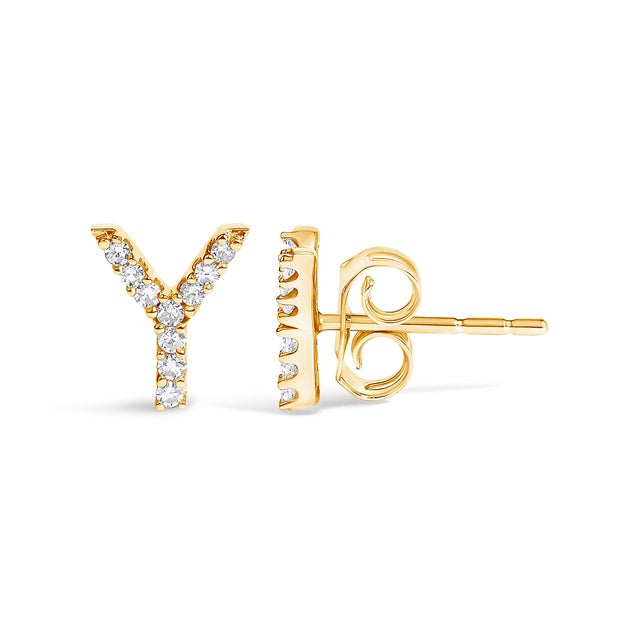 Contemporary 10K Yellow Gold 1/10 Cttw Diamond 'Y' Initial Stud Earring For Sale - Image 3 of 5