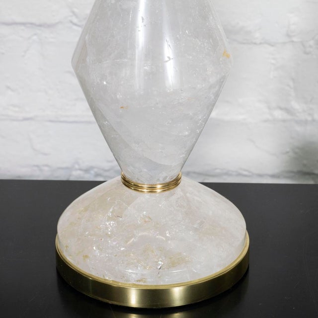 Metal Pair of diamond shaped polished rock crystal table lamps For Sale - Image 7 of 8