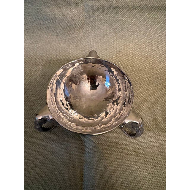 Modern Late 20th Century Silver Hammered Bowl With Decorative Elephant Handles For Sale - Image 3 of 6