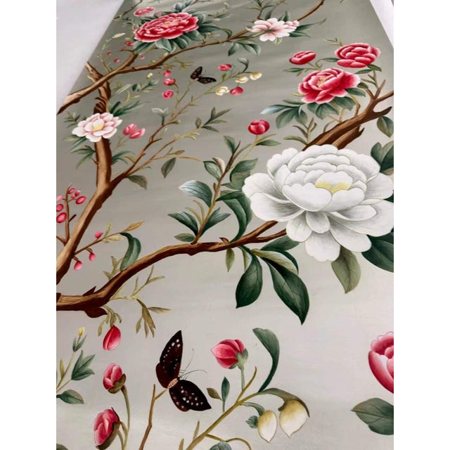Not Yet Made - Made To Order Hand-Painted Chinoiserie Wallpaper Panels on Champagne Gold Leaf — Peony & Bird Scene, 3'×8' Each, Set of 2 For Sale - Image 5 of 5