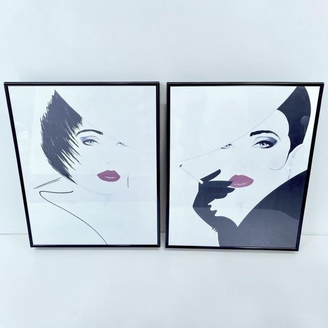 1980s Patrick Nagel Style Art Deco Women Prints - a Pair For Sale - Image 5 of 8