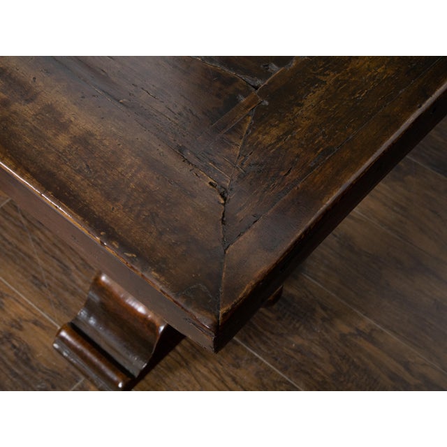 Early Italian 19th Century Walnut Table with Trestle Base and Single Drawer For Sale - Image 4 of 12