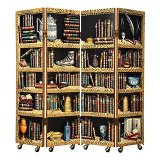 Piero Fornasetti, Rare Trompe L’Oeil “Libri” Four-Panel Folding Screen, Italy, 1999 For Sale