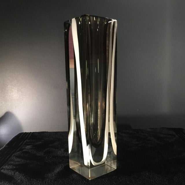 Flavio Poli White and Black Striped Sommerso Murano Glass Vase attributed to Flavio Poli for Seguso, 1960s For Sale - Image 4 of 18