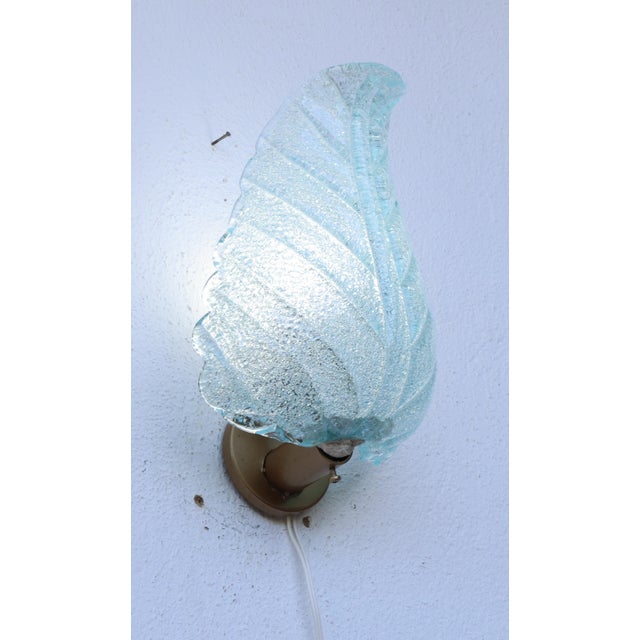 Set of 2 Wall Light Blu Colour Murano Glass Leave by Barovier E Toso, 1950s For Sale - Image 4 of 15