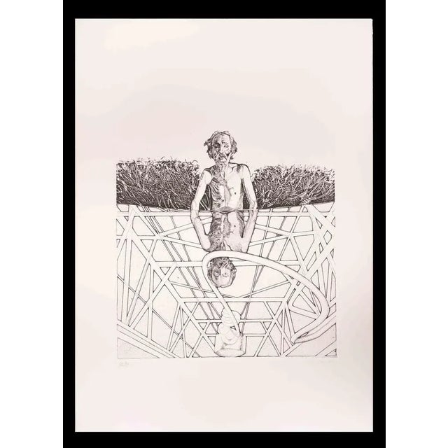 Modern Franco Mulas, Man Gets Wet in the Pond of Ottana, Etching, 1974 For Sale - Image 3 of 3