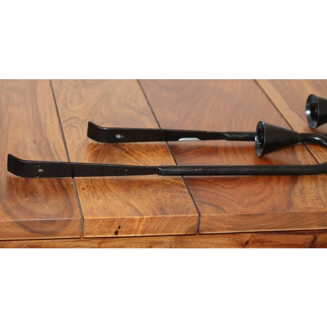 1990s Pair of Sleek, Modernist Wrought Iron Candle Sconces For Sale - Image 5 of 6