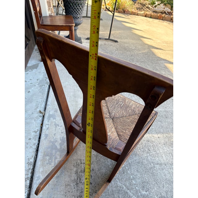 Early 1900s Handcrafted Arts & Crafts Mission-Style Rocking Chair With Woven Rush Seat For Sale - Image 9 of 12