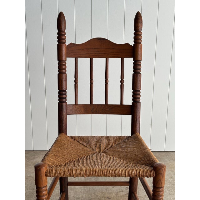 Textile Vintage Country Oak Rush-Seat Dining Chairs, Set of 4 For Sale - Image 7 of 12