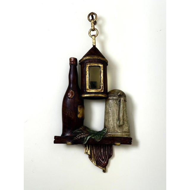 Italian Murano Glass Beer Lantern Wall Light in Hand-Carved Wood, 1970s For Sale - Image 11 of 18