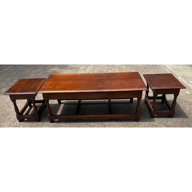 Vintage Solid Wood Coffee Table With Two Nesting End Tables For Sale - Image 4 of 7