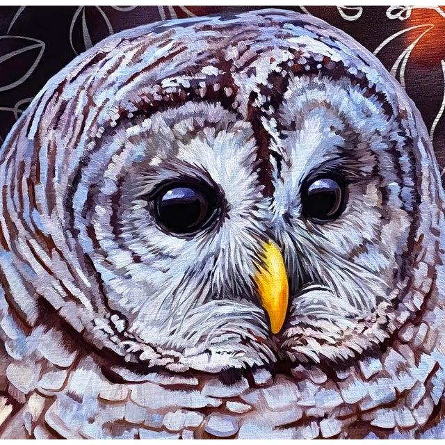 Reflection: Barred Owl by Allison Leigh Smith | Oil on Aluminum Portrait of a Barred Owl For Sale - Image 4 of 5