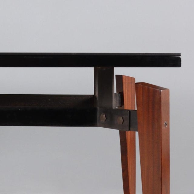 Vintage Table in Mahogany and Metal with Glass, 1960s For Sale - Image 5 of 8