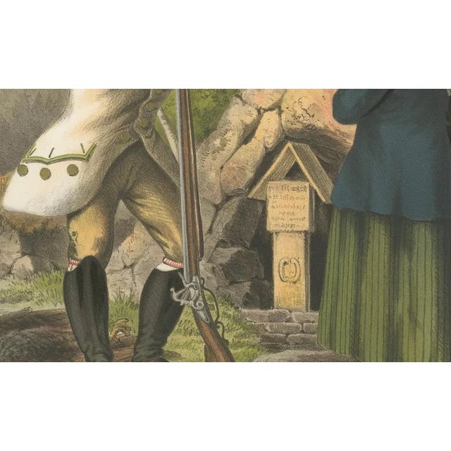 Norwegian Hunter and Woman in Gudbrandsdal Dress, 1860, Paper For Sale - Image 3 of 10