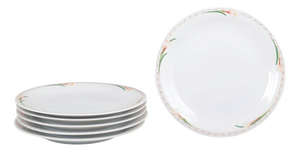 Fleur Pattern Dinner Plates in Porcelain, Rörstrand, Sweden, 1980s, Set of 6