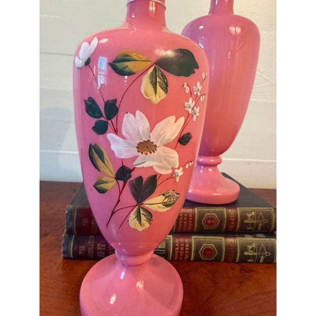 Matching Pair of Pink Bristol Glass Vases, 1860s For Sale - Image 4 of 6