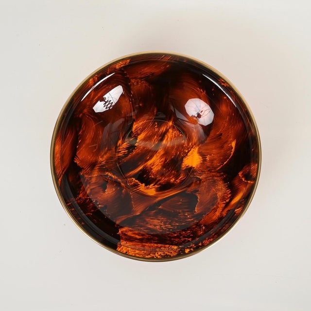Vintage Bowl in Tortoiseshell Acrylic and Brass, 1970s For Sale - Image 9 of 11