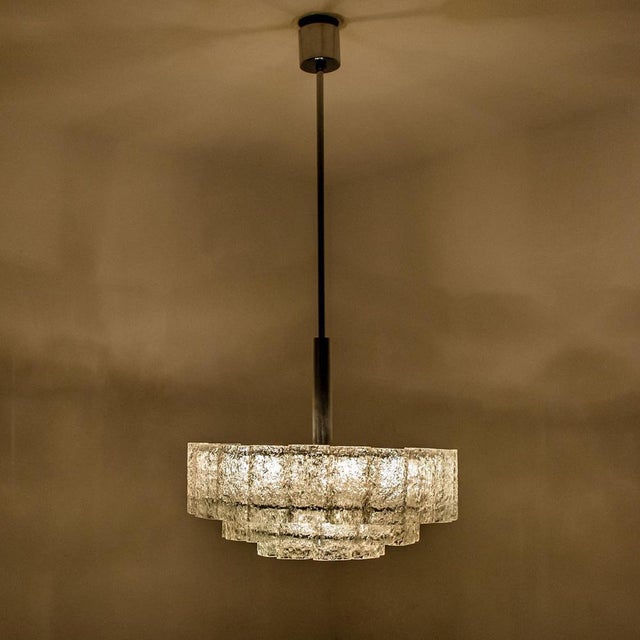 Cylindrical 3 Tier Ice Glass Chandelier attributed to Doria Leuchten, 1960s For Sale - Image 17 of 18