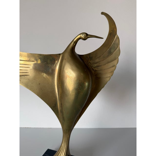 1980s Art Deco Style Brass Bird Sculpture on Black Marble Base For Sale In Miami - Image 6 of 12